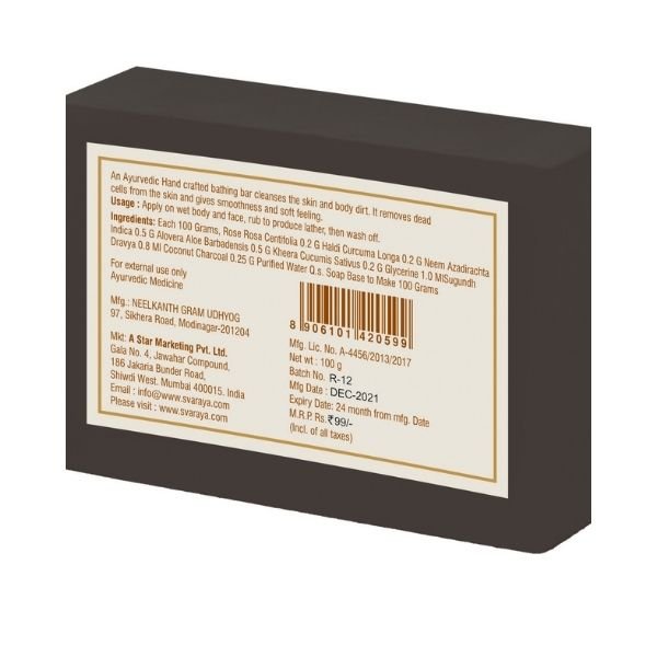 SVARAYA Handmade Charcoal Soap Label back 13
