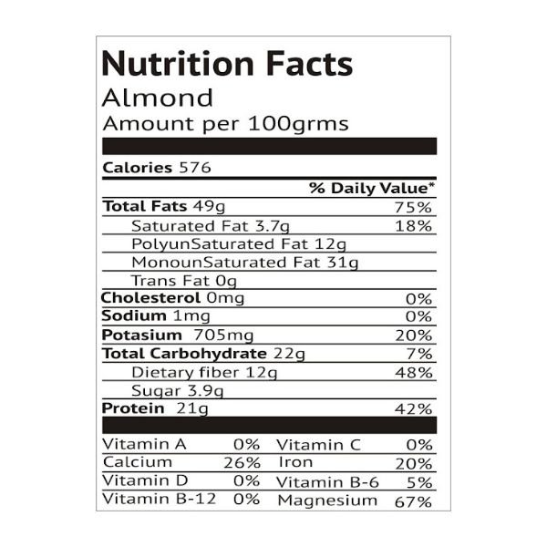 Almond (Badaam) Tin 250 gm-nutrition- OrgaQ
