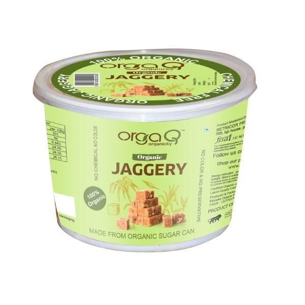 Jaggery Tin 500 gm-front-OrgaQ