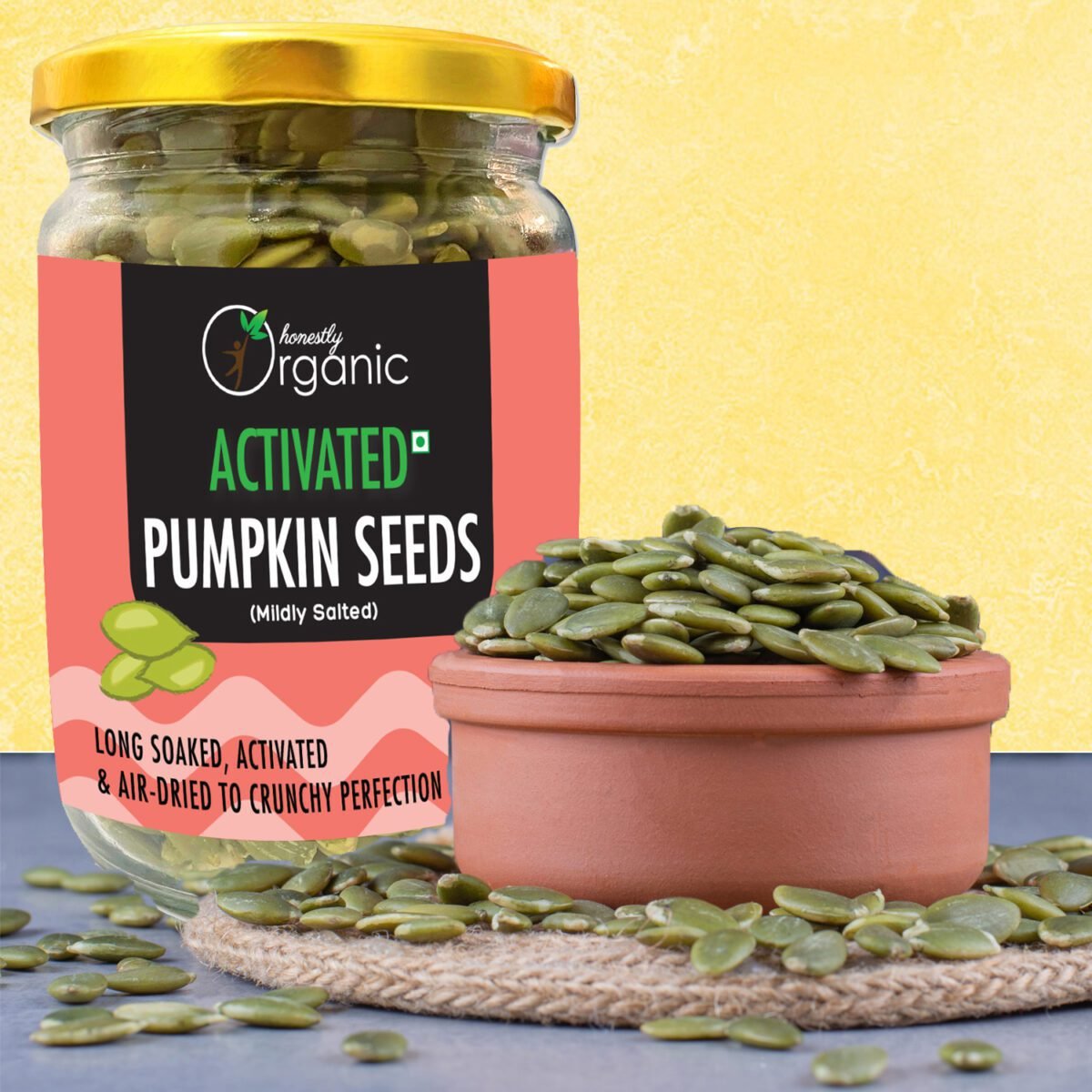Activated Organic Pumpkin Seeds - Mildly Salted (USDA Organic, Long Soaked & Air Dried to Crunchy Perfection) - 300g2-front1-D-Alive