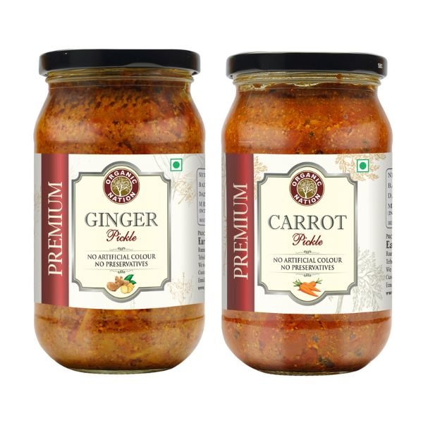 Carrot Pickle And Ginger Pickle Combo Pack (2 x 400 gm)-2-Organic Nation