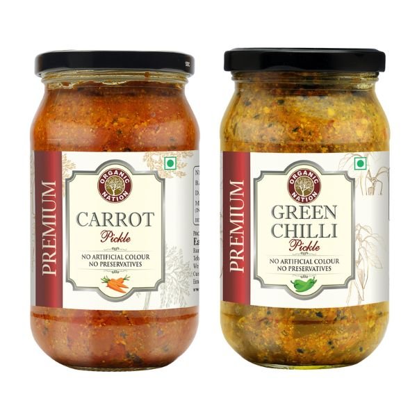 Carrot Pickle And Green Chilli Pickle Combo (2 x 400 gm)-6-Organic Nation