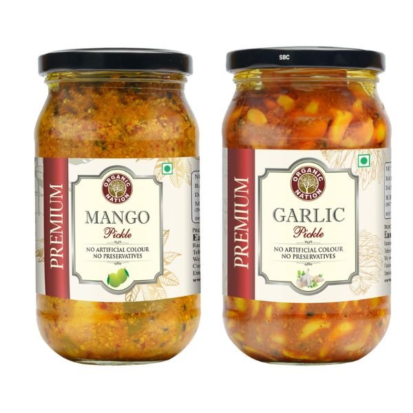 Garlic Pickle & Mango Pickle Pack of 2 (2 x 400 gm)-7-Organic Nation