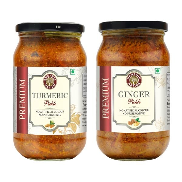Ginger Pickle And Turmeric Pickle Combo (2 x 400 gm)-2-Organic Nation