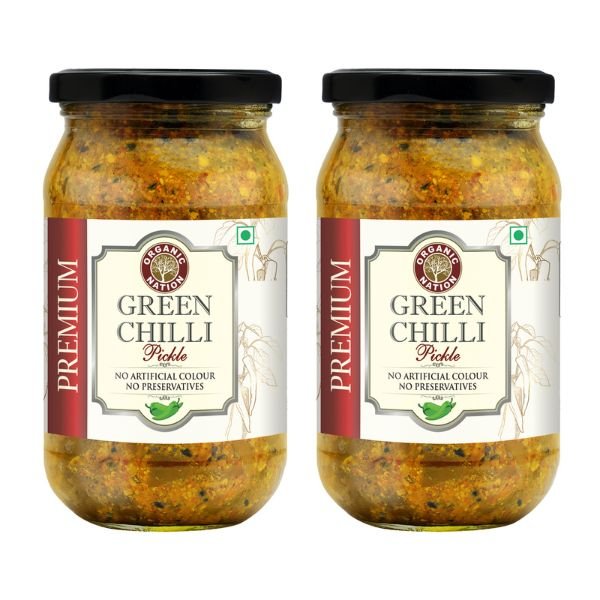 Green Chilli Pickle Pack of 2 (2 x 400 gm)-1-Organic Nation