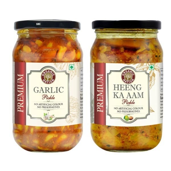 Heeng ka Aam Pickle And Garlic Pickle Combo (2 x 400 gm)-4-Organic Nation