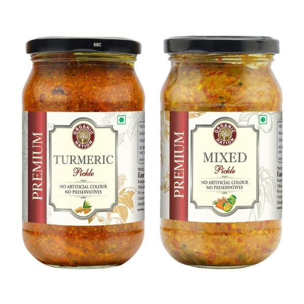 Mixed Pickle And Turmeric Pickle Combo (2 x 400 gm)-1-Organic Nation