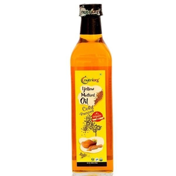 Certified OrganicYellow Mustard Oil 500ml Glass Bottle-front1-Nutriorg