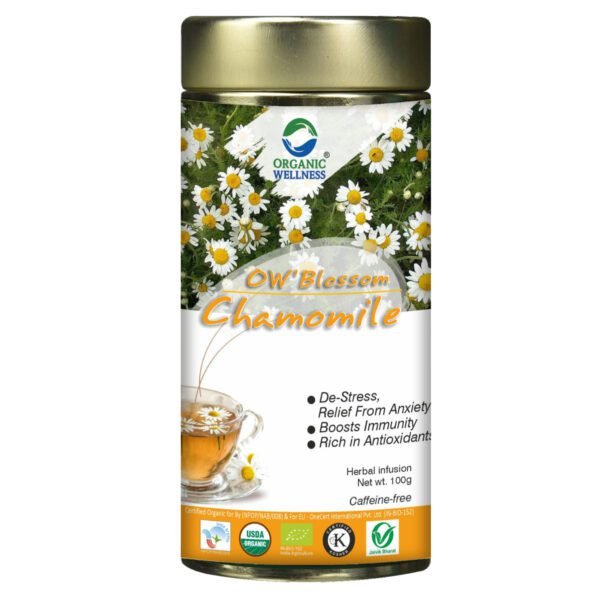 Blossom Chamomile Tin Pack 100 gm-front-Organic Wellness