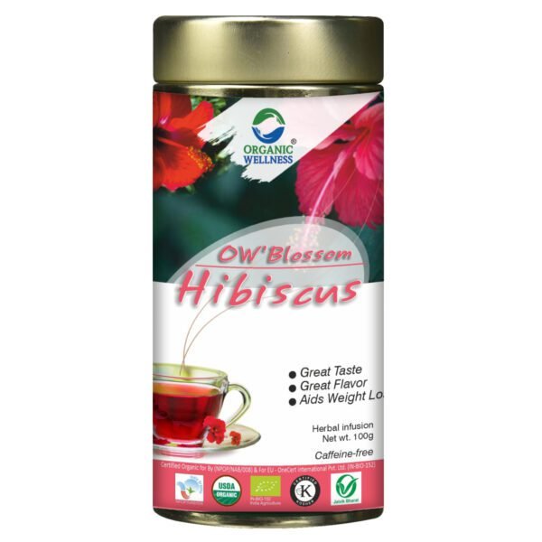 Blossom Hibiscus Tin Pack 100 gm-front-Organic Wellness