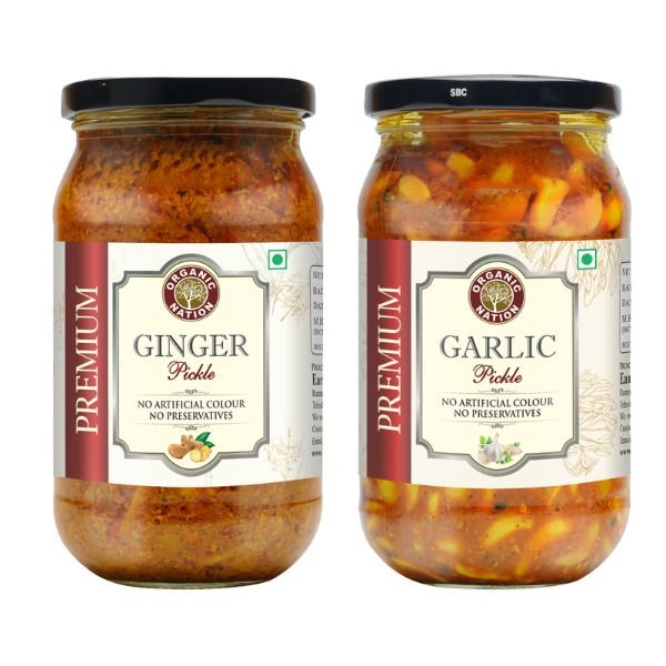 Ginger pickle & Garlic Pickle combo (2 x 400 gm)-1-Organic Nation