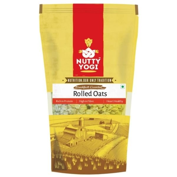 Gluten Free Rolled Oats 500 gm-front-nutty yogi