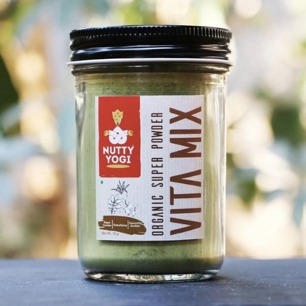 Organic Super Powder Vita Mix 70 gm -front-Nutty Yogi