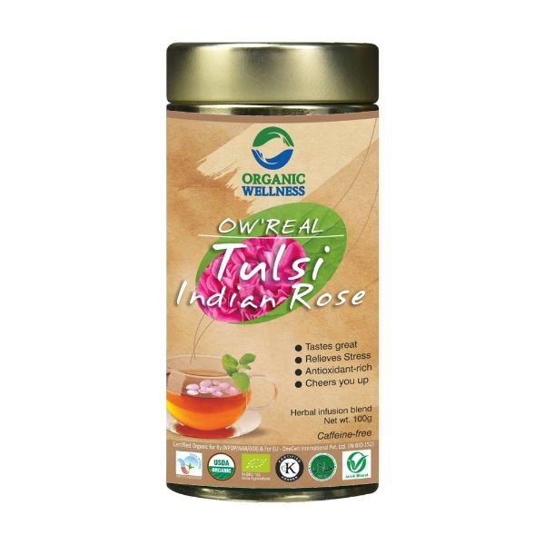 Tulsi Indian Rose Tin Pack 100 gm-front-Organic Wellness