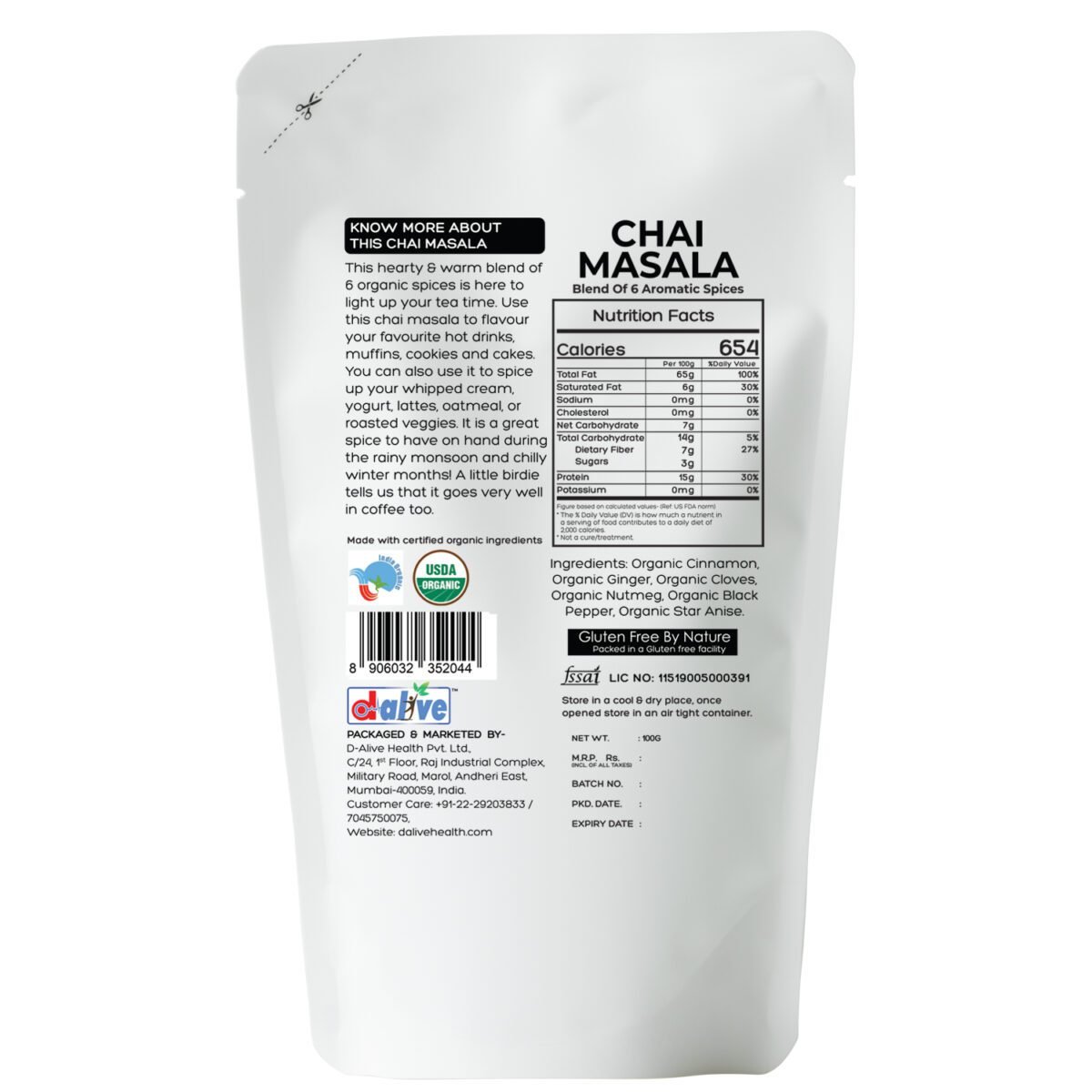 Honestly Organic Chai Masala - 100g1-back-D-Alive