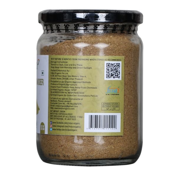 Coriander Powder 200 gm-BACK-Indyo Organic