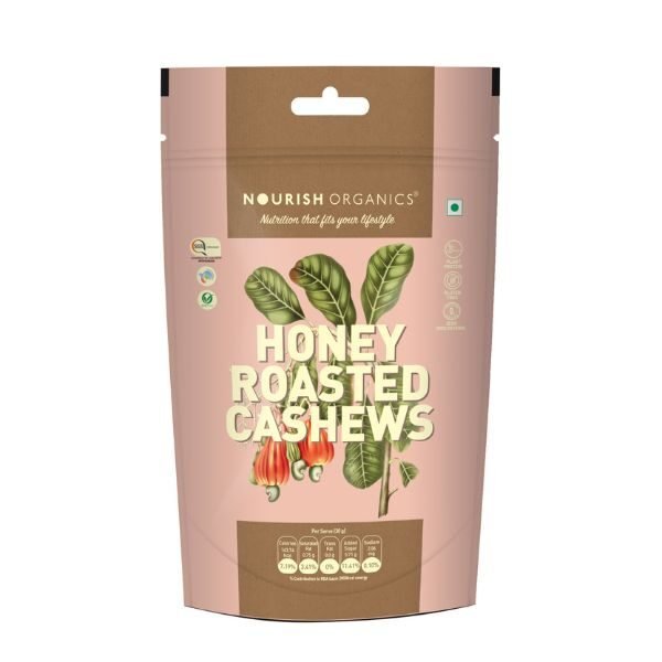 Honey-Roasted-Cashews 100 gm-front2- Nourish Organics