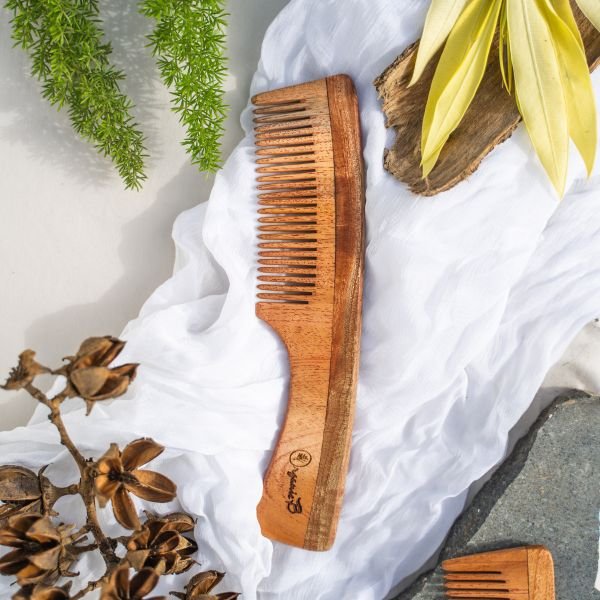 Neem Wood Comb with Handle-front-Organic B