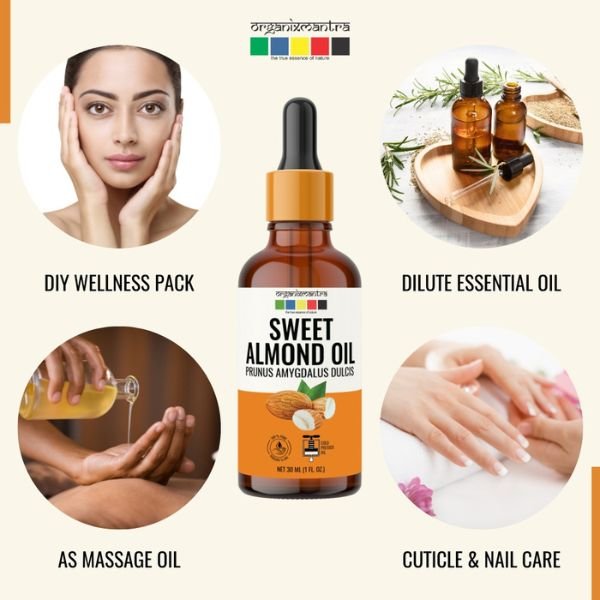 Organix Mantra Sweet Almond Oil for Hair, Body & Face Nourishment 100% Pure, Natural & Cold Pressed Or (6)