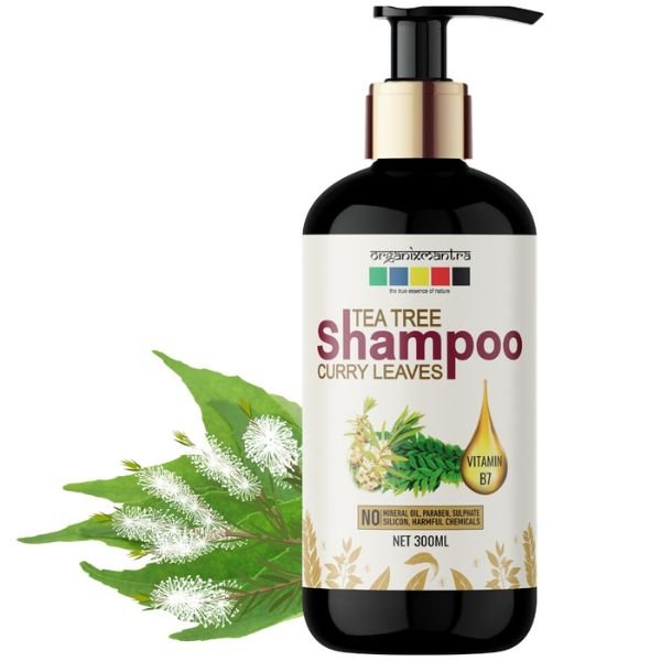 Tea Tree & Curry Leaves Premium Hair Growth Biotin Ultra Mild Shampoo-front- Organix Mantra