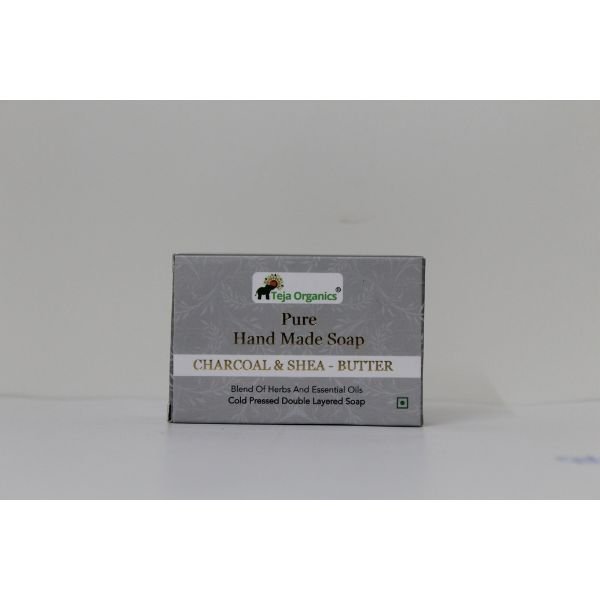 Charcoal & Shea-butter Soap 125 gm-front-Teja Organics