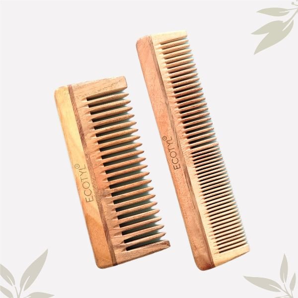 Neem Wood Comb Combo - Detangling Comb & Shampoo Comb-front-Ecotyl