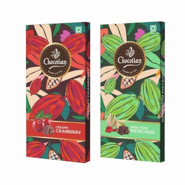 Creamy Cranberry & Dark Chocolate with Rose Pistachio (Pack of 2) 72 gm-front-Chocolian Bakers