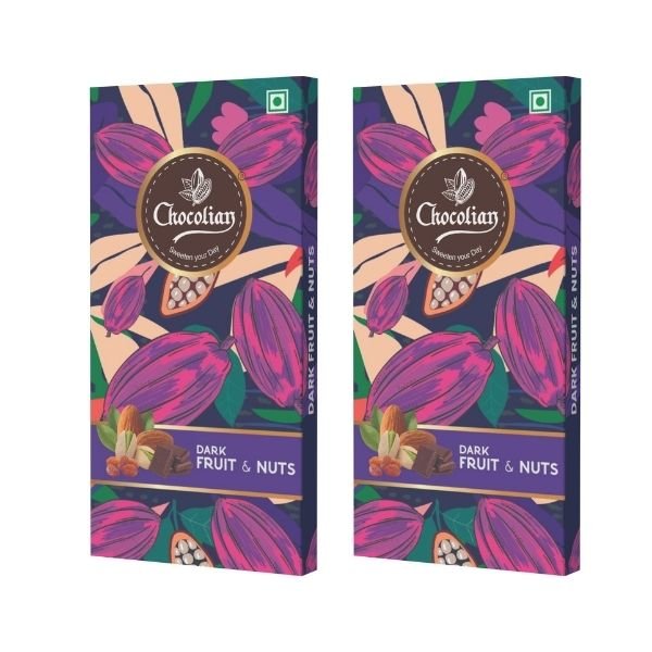 Fruit & Nut Dark Chocolate Bar (Pack of 2) 72 gm-front-Chocolian Bakers