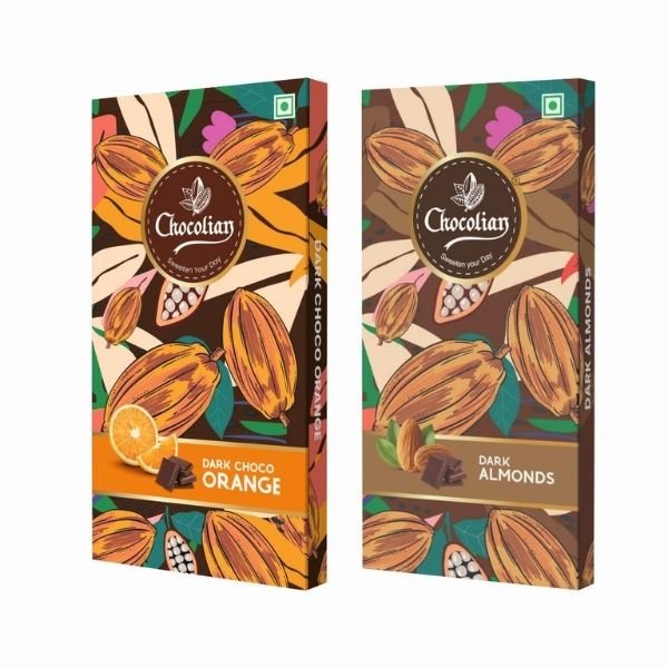 Dark Chocolate with Orange & Dark Almond (Pack of 2) 72 gm -front-Chocolian Bakers