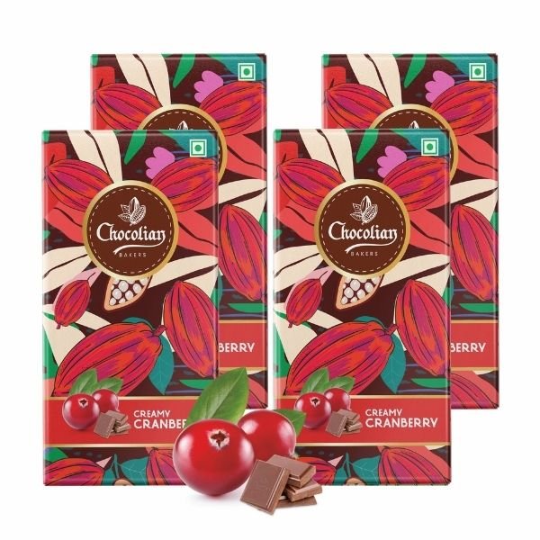 Creamy Cranberry Chocolate Bar (Pack of 4) 72 gm-front-Chocolian Bakers