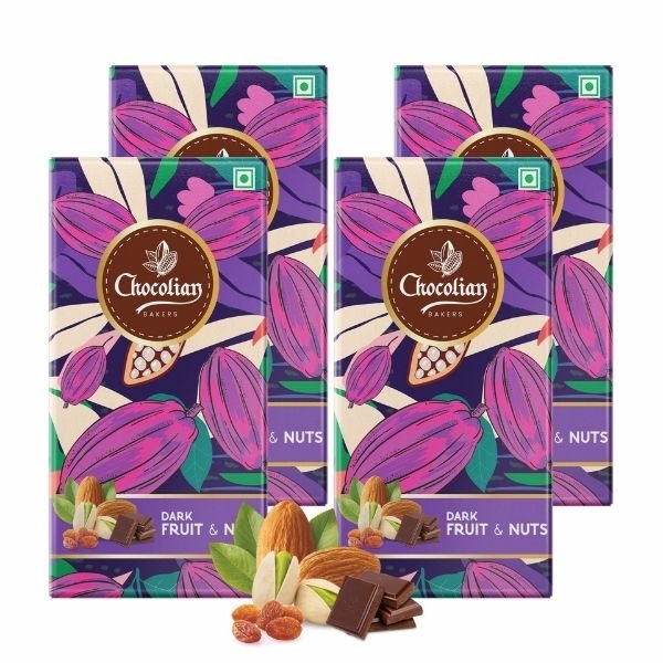 Fruit & Nut Dark Chocolate Bar (Pack Of 4) 72 gm-front-Chocolian Bakers
