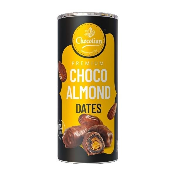Choco Coated Almond Dates 200 gm-front-Chocolian Bakers